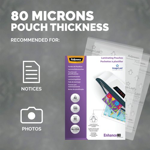 Fellowes ImageLast Laminating Pouch A5 160 Micron Total Thickness Gloss (Pack of 100) 5306002