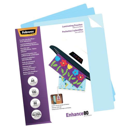 Fellowes Enhance80 Self Adhesive Laminating Pouch A4 160 Micron Total Gloss (Pack of 100) 53022