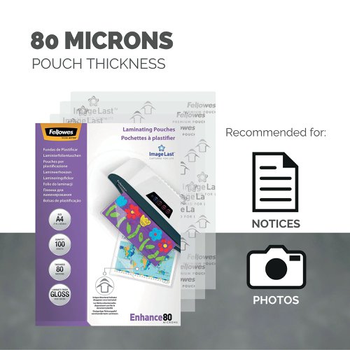 Fellowes Laminating Pouch A4 160 Micron Total Thickness Gloss (Pack of 100) 5306101