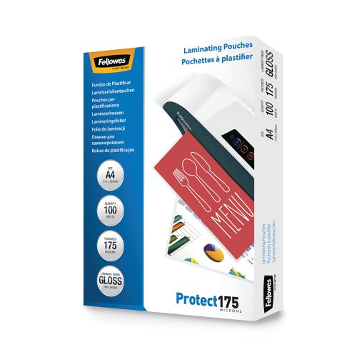 Fellowes Protect175 Laminating Pouch A4 350 Micron Total Thickness Gloss (Pack of 100) 53087