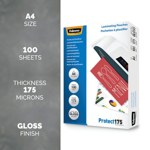 Fellowes A4 Protect Laminating Pouch 350 Micron (Pack of 100) 53087