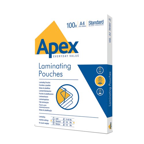 Fellowes Apex A4 Laminating Pouches Clear (Pack of 100) 6003301 Laminating Pouches BB58486