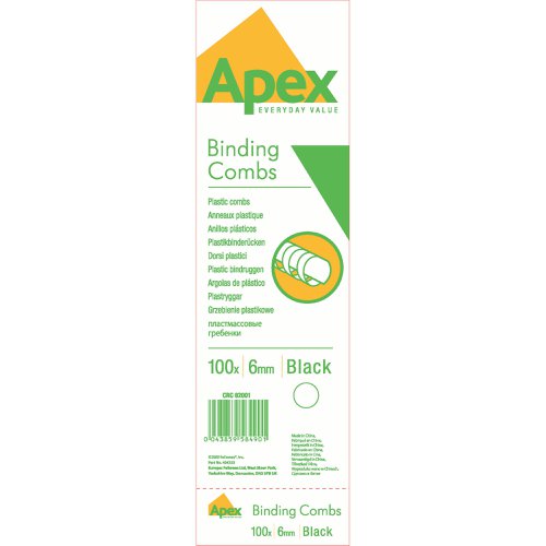 Fellowes Apex Plastic Binding Combs 6mm Black (Pack of 100) 6200102