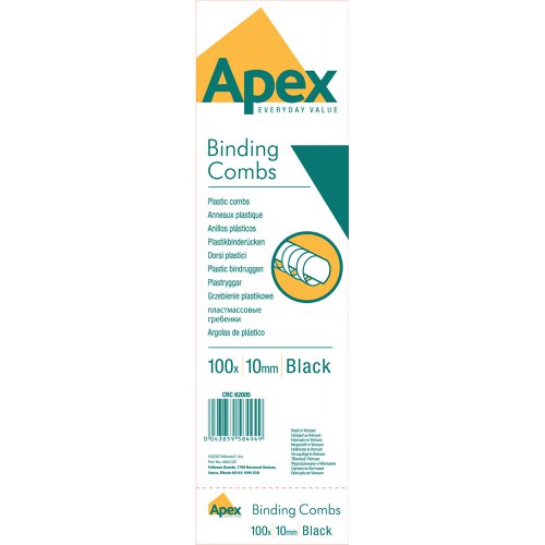 Fellowes Apex Plastic Binding Combs 10mm Black (Pack of 100) 6200501