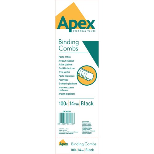 Fellowes Apex Plastic Binding Combs 14mm Black (Pack of 100) 6202101