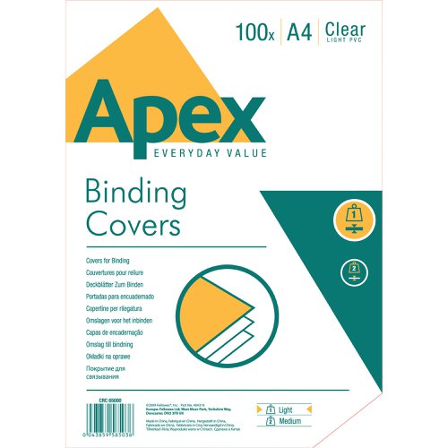 Fellowes Apex A4 Lightweight PVC Covers Clear (Pack of 100) 6500001 | Fellowes