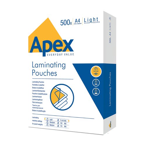 Fellowes Apex Light Duty Laminating Pouch A4 (Pack of 500) 6005201