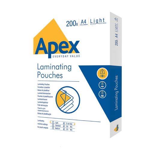 Fellowes Apex Light Duty Laminating Pouch A4 (Pack of 200) 6005301