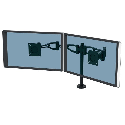 BB62971 | This Fellowes Professional Series Dual Monitor arm can hold 2 monitors up to 24 inches and has a maximum weight capacity of 10kg. The arm is adjustable for optimum viewing comfort and features an integrated cable management system for organisation. The dual monitor arm can be mounted using a clamp or grommet.