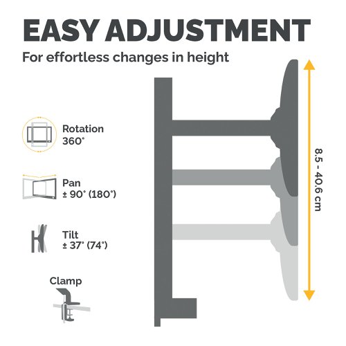 BB62971 | This Fellowes Professional Series Dual Monitor arm can hold 2 monitors up to 24 inches and has a maximum weight capacity of 10kg. The arm is adjustable for optimum viewing comfort and features an integrated cable management system for organisation. The dual monitor arm can be mounted using a clamp or grommet.