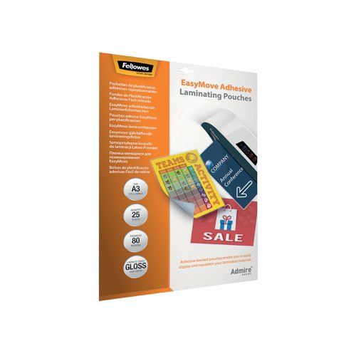 Fellowes Admire EasyMove Laminating Pouch A3 160 Micron Total Thickness (Pack of 25) 5601801