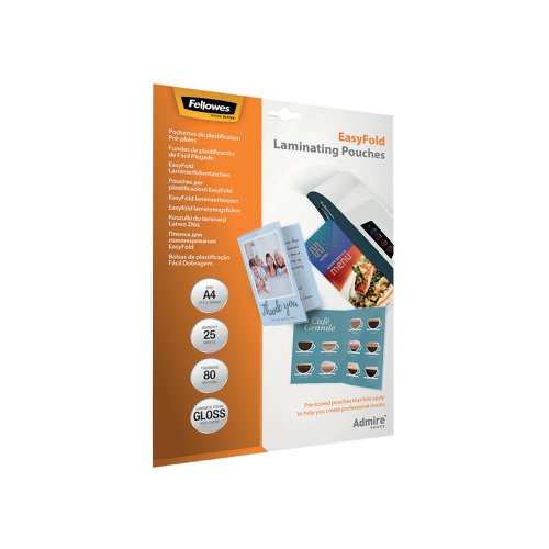 Fellowes Admire EasyFold Laminating Pouch A4 160 Micron Total Thickness (Pack of 25) 5601901 Laminating Pouches BB73085