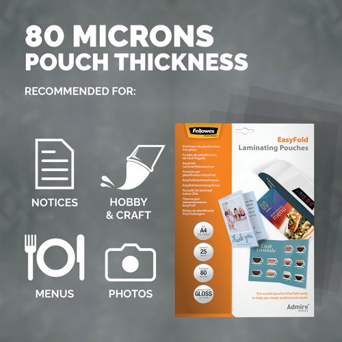 Fellowes Admire EasyFold Laminating Pouch A4 160 Micron Total Thickness (Pack of 25) 5601901