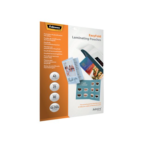 Fellowes Admire EasyFold Laminating Pouch A3 160 Micron Total Thickness (Pack of 25) 5602001