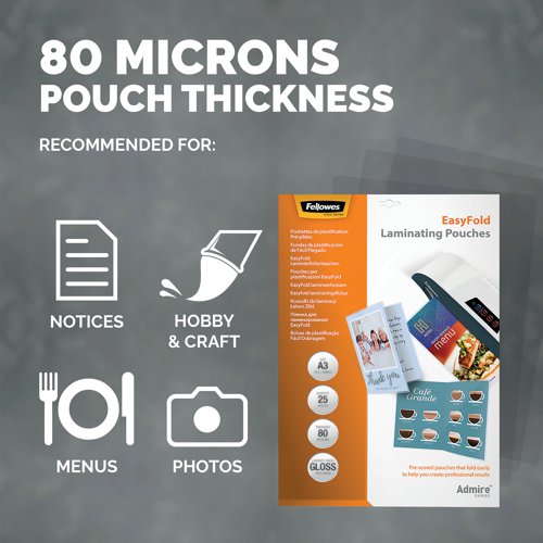 Fellowes Admire EasyFold Laminating Pouch A3 160 Micron Total Thickness (Pack of 25) 5602001