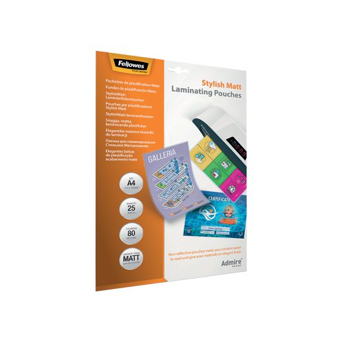 Fellowes Admire Laminating Pouch A4 160 Micron Total Thickness Matte (Pack of 25) 5602101