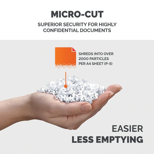 For secure disposal of sheets and documents, the Fellowes 10M Micro-Cut Shredder has got you covered. With the ability to shred to shred 10 sheets of paper into 2x12mm particles for a security level of P-5. The 10M is capable of nonstop shredding for up to 10 minutes and can handle staples and credit cards with ease. Avoid accidental activation thanks to the inbuilt Safety Lock, and a 19 litre pull out bin allows for easy disposal of wastepaper shredding.