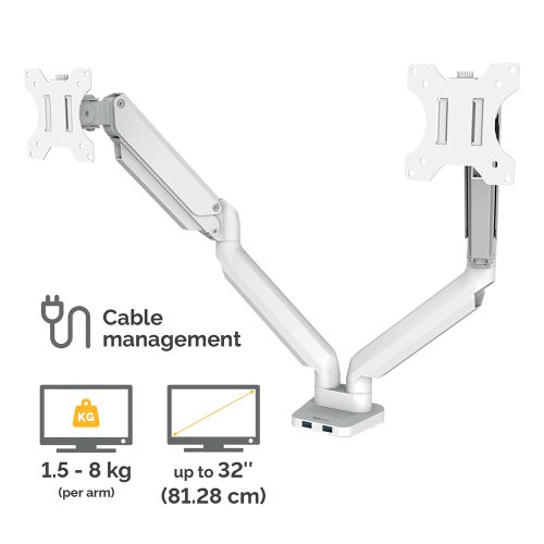 Fellowes Platinum Series Dual Monitor Arm White 8056301 | Fellowes