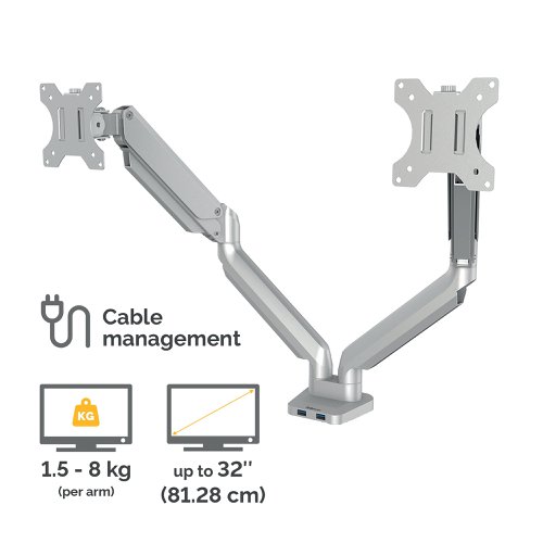 Fellowes Platinum Series Dual Monitor Arm Silver 8056501 | Fellowes