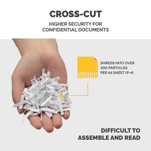 The Fellowes Powershred LX70 Cross-Cut Shredder is ideal for medium use in home and office environments. It can shred 11 sheets at a time into 4x40mm cross-cut particles. Patented Safety Lock disables the shredder for added safety protection. The LX70 shredder will shred continuously for up to 5 minutes before requiring a 30 minutes cool down period. The shredder bin has a 18 litre capacity with a lift-off head.