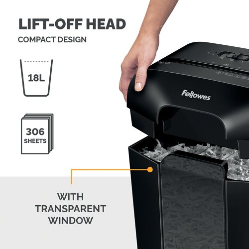 The Fellowes Powershred LX70 Cross-Cut Shredder is ideal for medium use in home and office environments. It can shred 11 sheets at a time into 4x40mm cross-cut particles. Patented Safety Lock disables the shredder for added safety protection. The LX70 shredder will shred continuously for up to 5 minutes before requiring a 30 minutes cool down period. The shredder bin has a 18 litre capacity with a lift-off head.