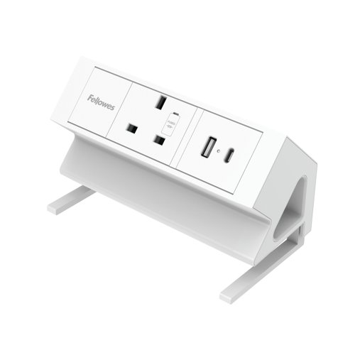 Fellowes Power Desk Type G UK/IE 1 Socket 1 USB-A + 1 USB-C Port White 100137171