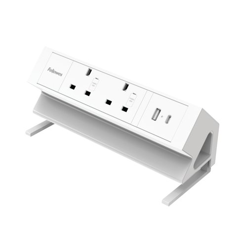 Fellowes Power Desk 2 Type G UK/IE 2 Sockets 1 USB-A + 1 USB-C Port White 100137181