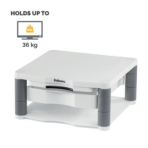 Fellowes Premium Monitor Riser Plus with Storage Drawer and Built In Copyholder White 9171302 | Fellowes