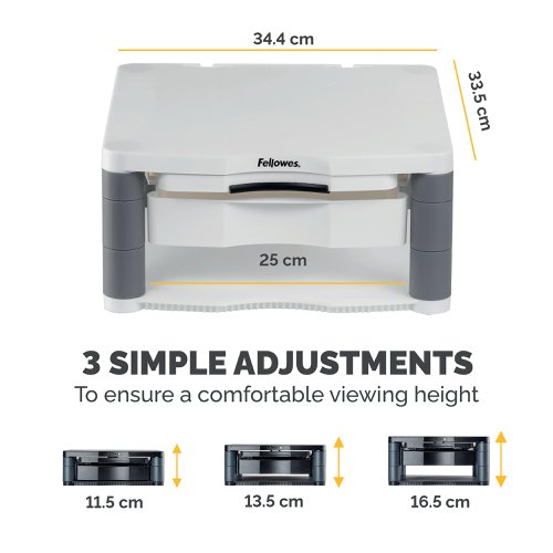 Fellowes Premium Monitor Riser Plus with Storage Drawer and Built In Copyholder White 9171302 | Fellowes