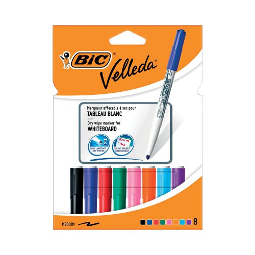 Bic Velleda 1741 Drywipe Marker Assorted (Pack of 8) 1199001748 | BC01748 | Bic