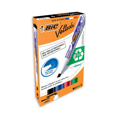 Bic Velleda 1751 Drywipe Marker Assorted (Pack of 4) 1199001754