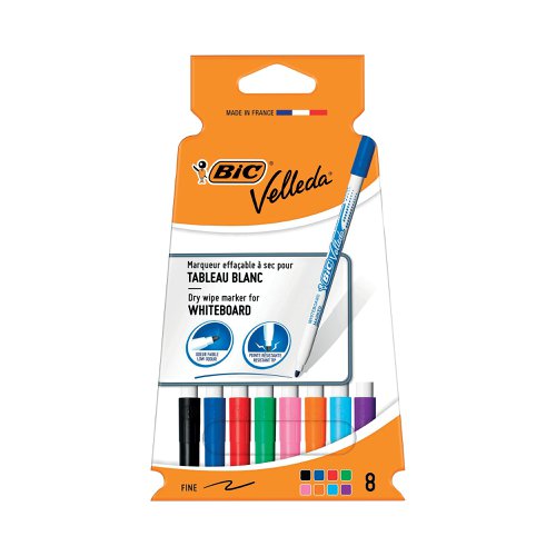 Bic Velleda 1721 Drywipe Marker Fine Assorted (Pack of 8) 1199005728 | BC05728 | Bic