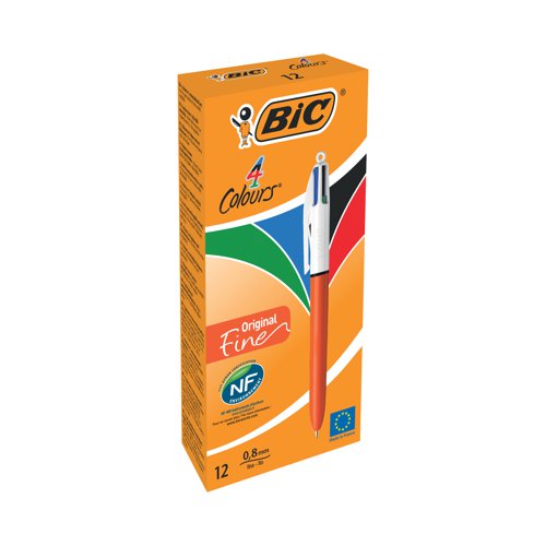 Bic 4 Colours Ballpoint Pen Orange Barrel Fine (Pack of 12) 982867