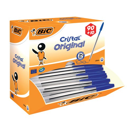 Bic Cristal Ballpoint Pen Medium Blue (Pack of 100) 896039