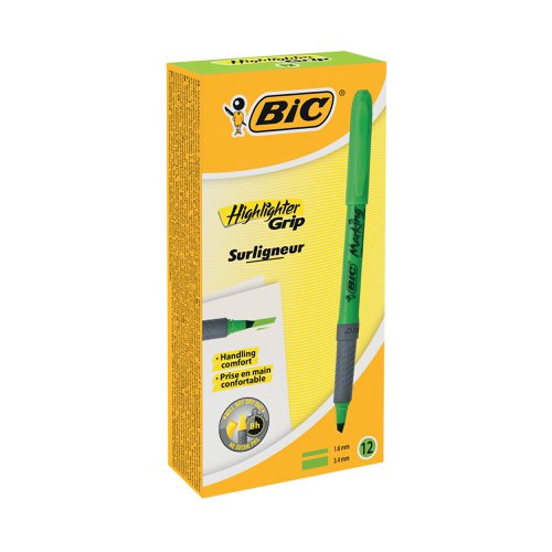 BIC Highlighter Grip Green (Box of 12) 811932