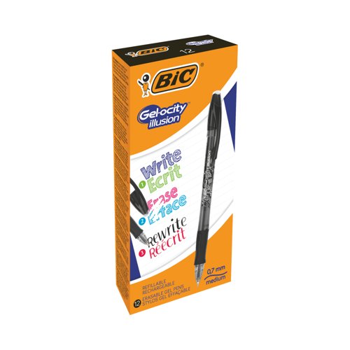 Bic Gel-ocity Illusion Erasable Gel Rol Black Pack of 12 3086123460126