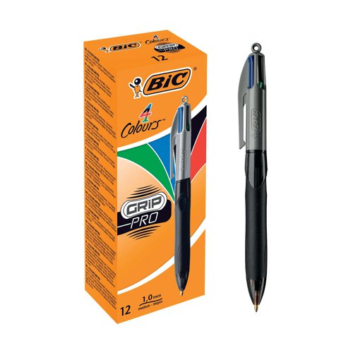 Bic 4 Colours Grip Pro Retractable Ballpoint Pen Pack of 12 8922931