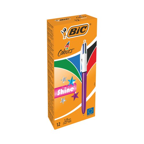 Bic 4 Colours Shine Ballpoint Purple Barrel Pack of 12 3086123502901