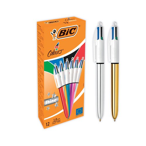 Bic 4 Colours Ballpoint Pens Medium Point Assorted (Pack of 12) 964775