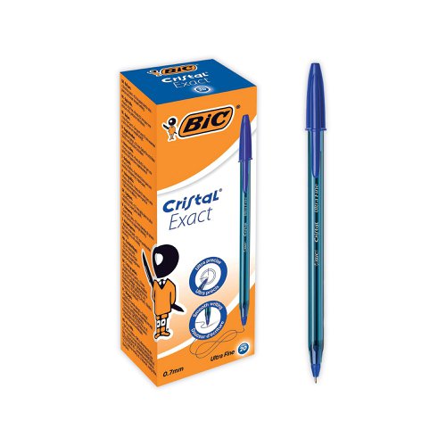 Bic Cristal Ballpoint Pens Ultra Fine 0.7mm Blue (Pack of 20) 992605