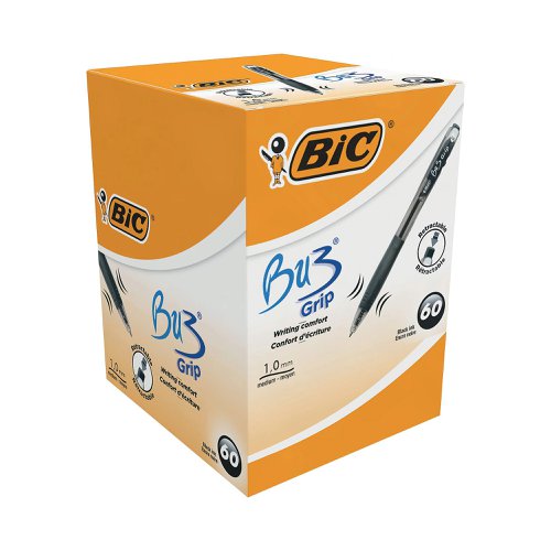 Bic BU3 Grip Retractable Ballpoint Pen Black Pack of 60 996683