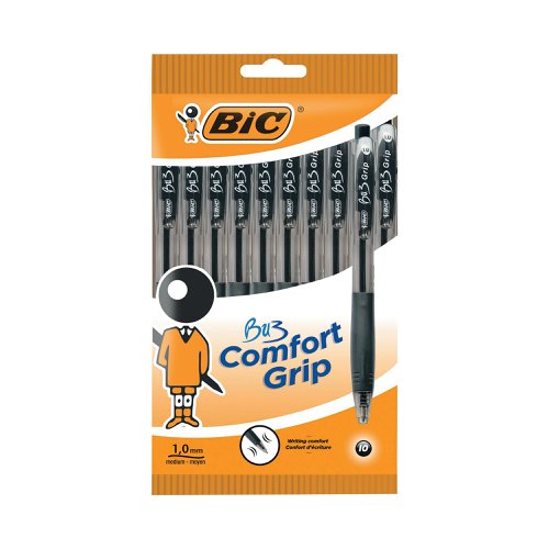 Bic BU3 Grip Retractable Ballpoint Pen (Pack of 10) Black 996727