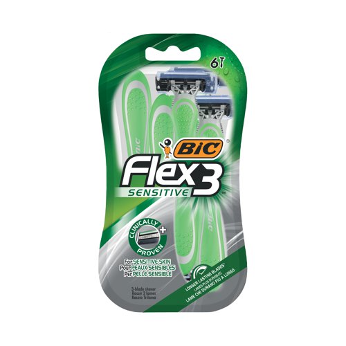 Bic Flex 3 Disposable Razor Sensitive (Pack of 6) 508096 | Bic