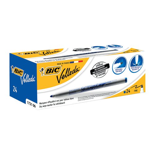 Bic Velleda 1721 Whiteboard Marker Fine Blue (Pack of 24) 841841 Drywipe Markers BC72106