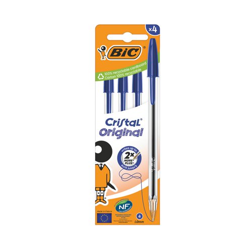 Bic Cristal Ballpoint Pen Medium Blue (Pack of 4) 516332 Ballpoint & Rollerball Pens BC73454