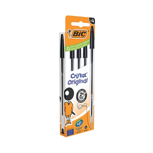 Bic Cristal Ballpoint Pen Medium Black (Pack of 4) 516335 Ballpoint & Rollerball Pens BC73457