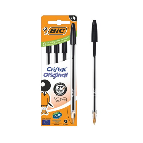 Bic Cristal Ballpoint Pen Medium Black (Pack of 4) 516335