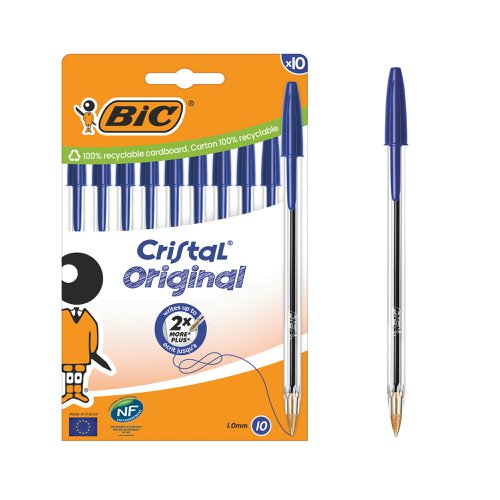 Bic Cristal Ballpoint Pen Medium Blue (Pack of 10) 516352