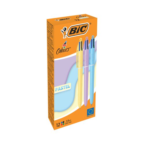 Bic 4 Colours Ballpoint Pen Pastel Barrel Medium (Pack of 12) 517320