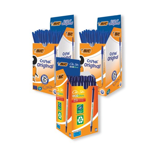 Bic Cristal Ballpoint Pen Medium Blue (Pack of 50) Buy 2 Get FOC x50 Bic Clic Stick Blue